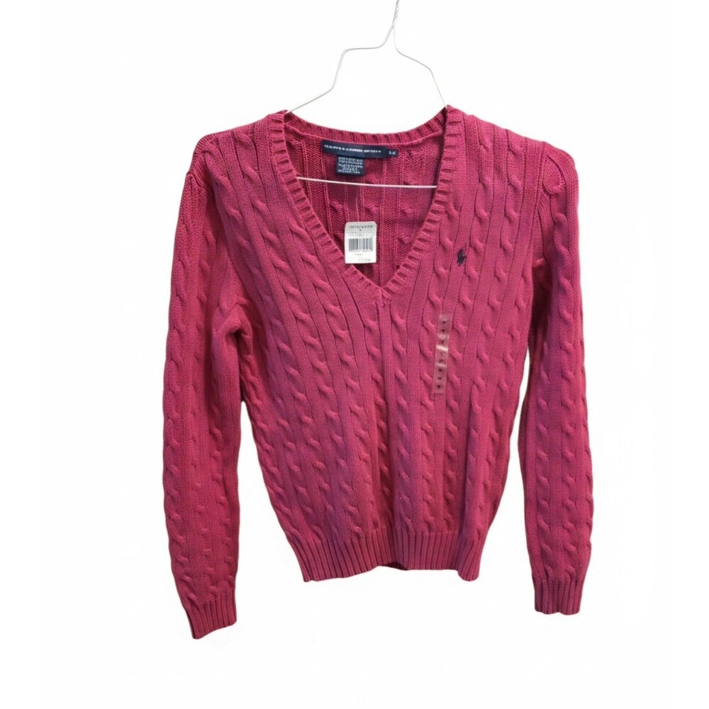 Ralph Lauren Sport Womens M Pink Cable Knit Sweater Coquette Preppy...